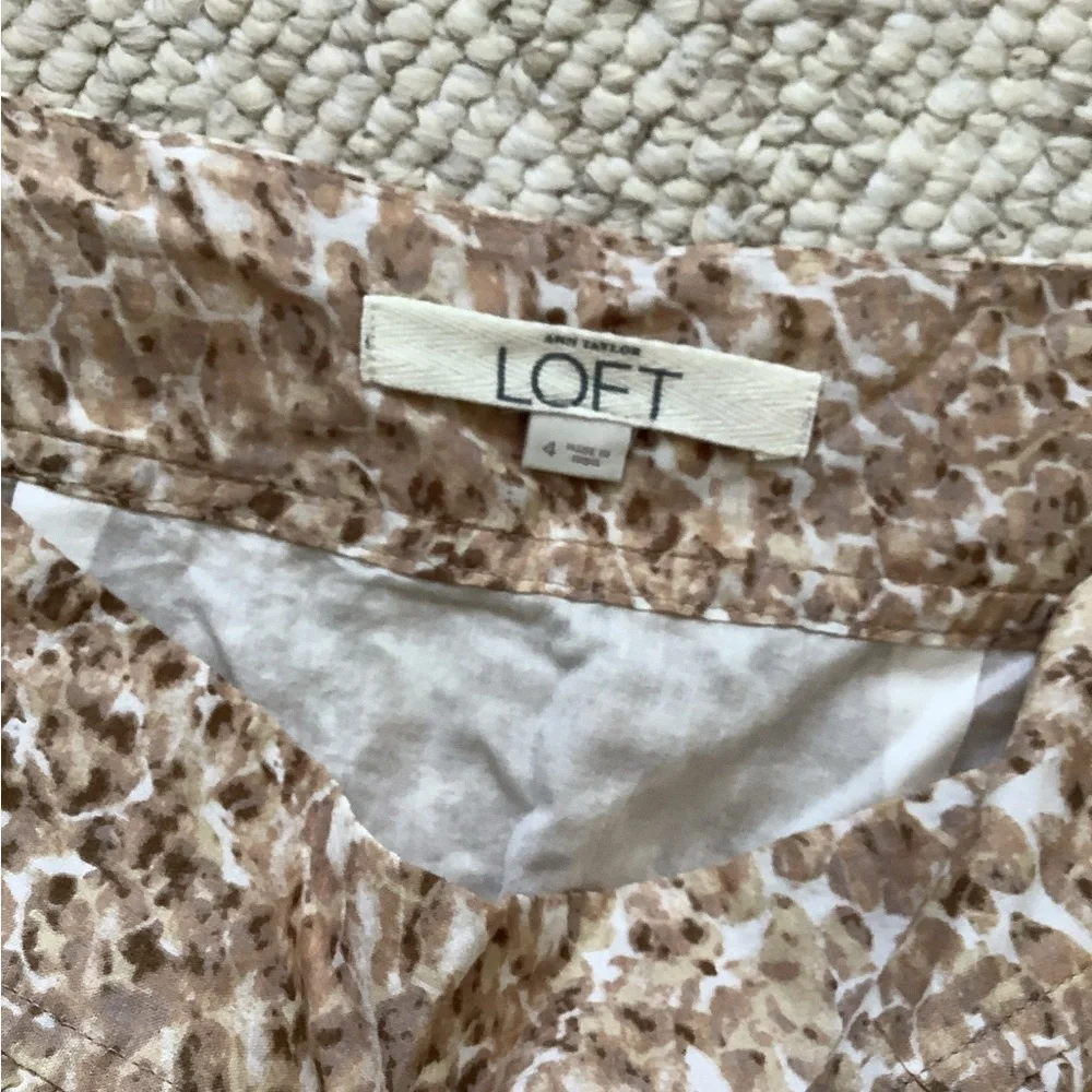LOFT Tan Brown White Animal Print Skirt Lined 4